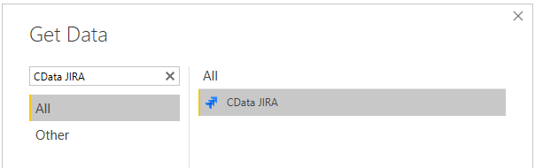 Power BI get data for CData data source